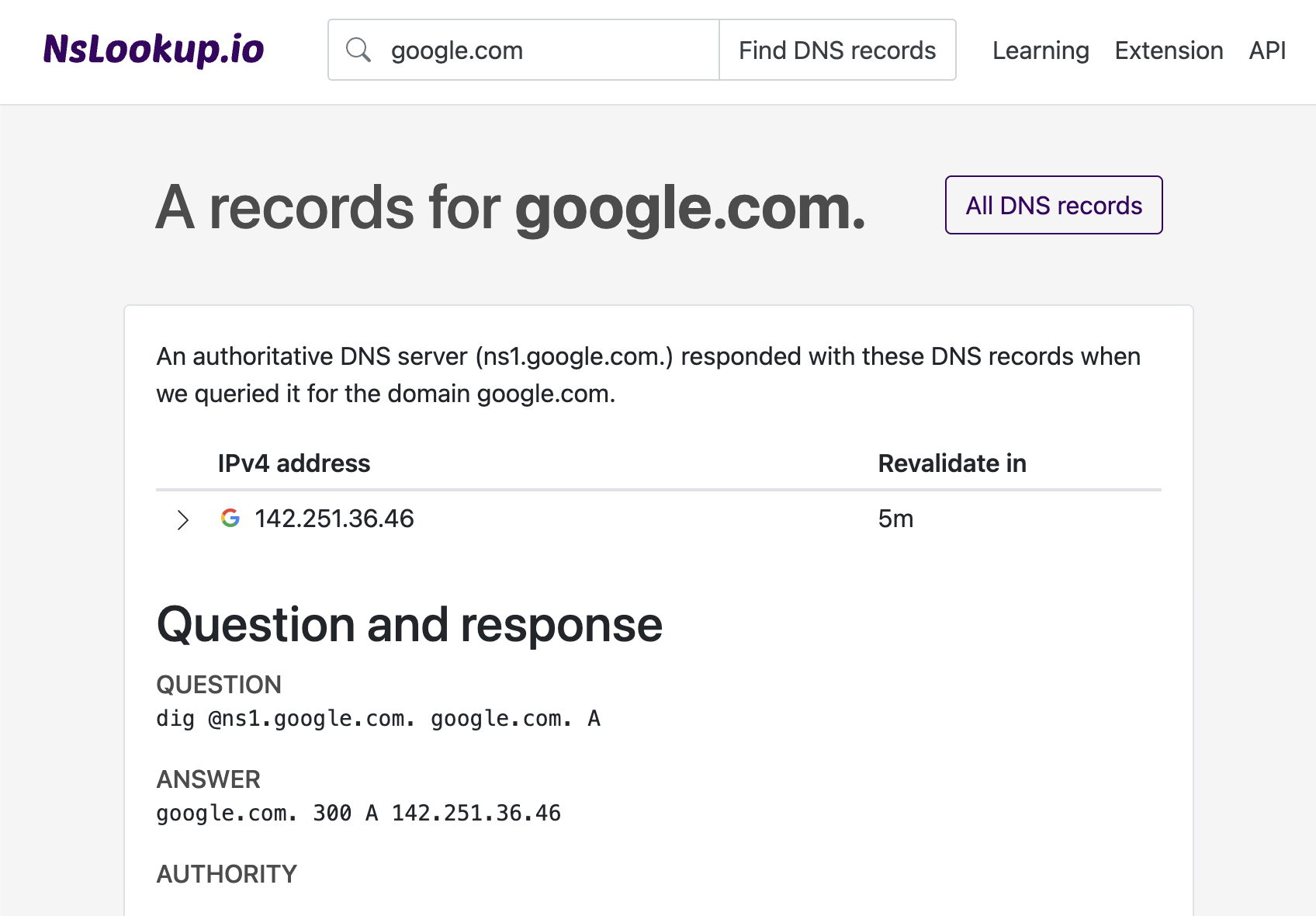 Example DNS A records