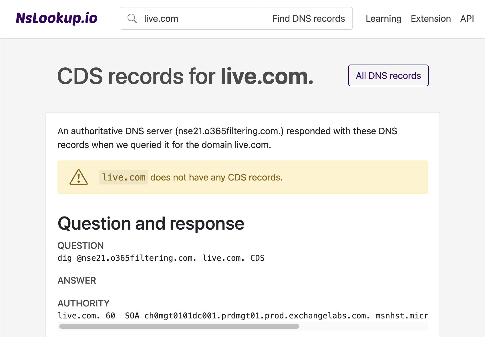 Example DNS CDS records