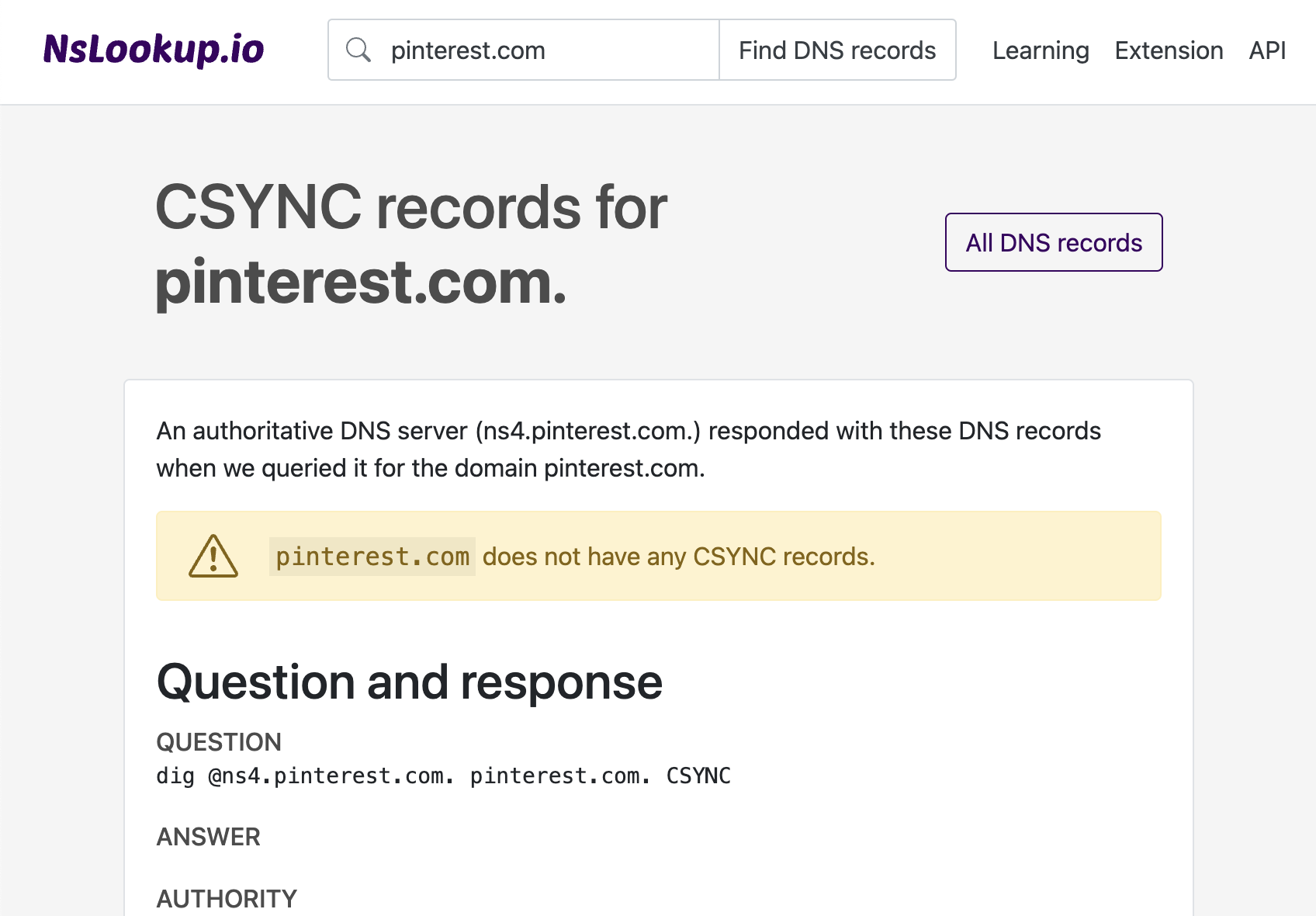 Example DNS CSYNC records