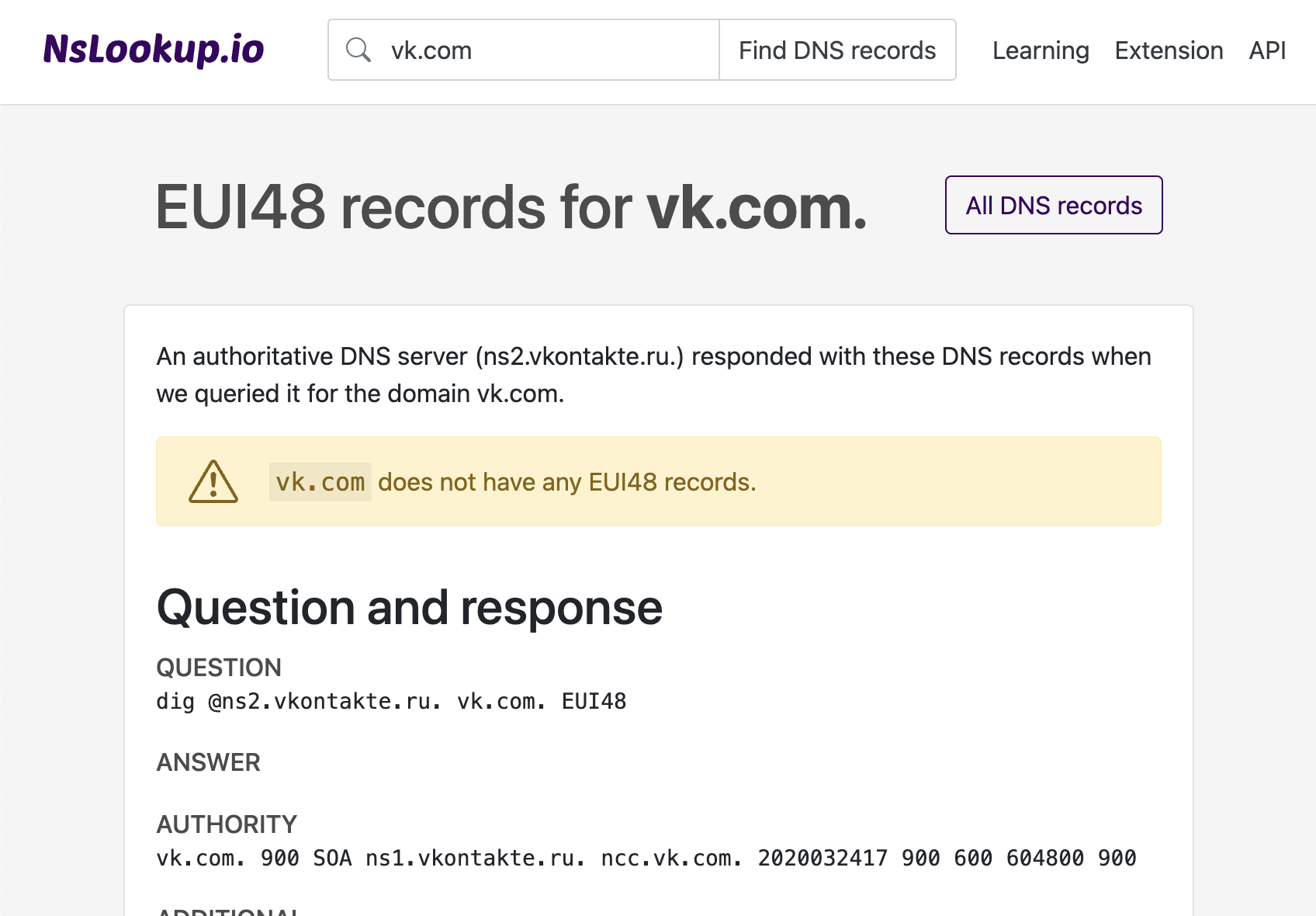 Example DNS EUI48 records
