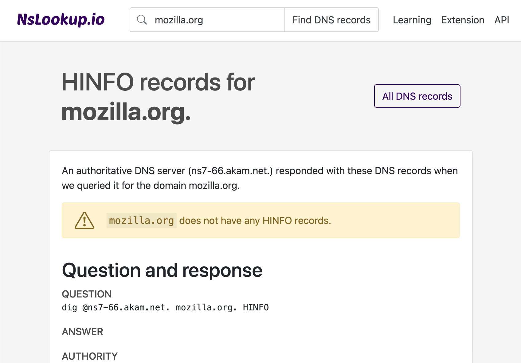 Example DNS HINFO records