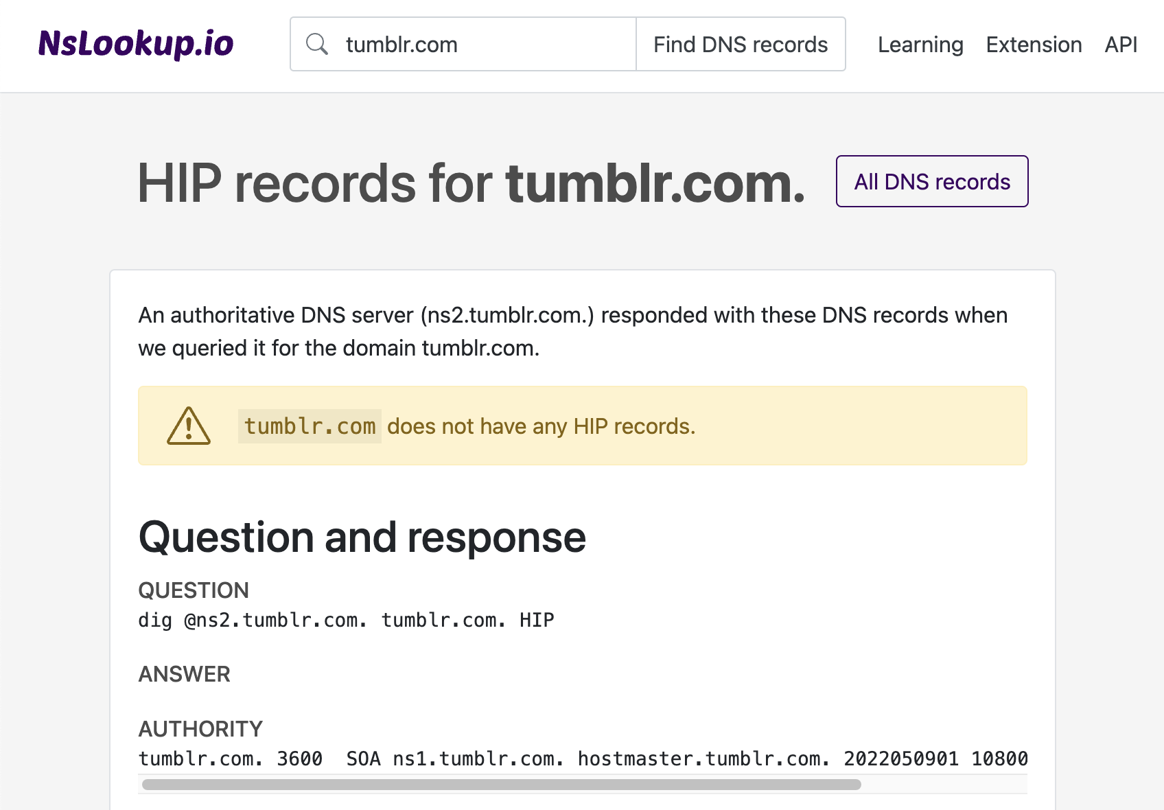 Example DNS HIP records