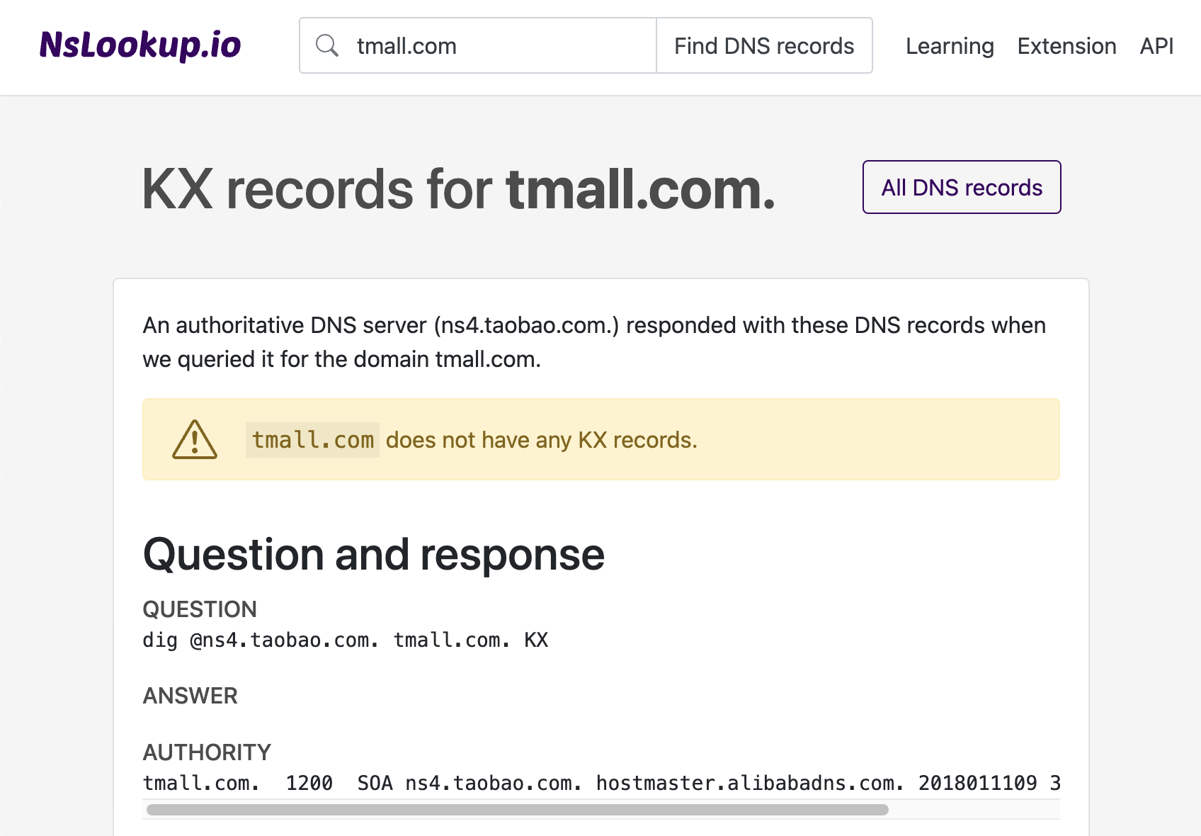 Example DNS KX records