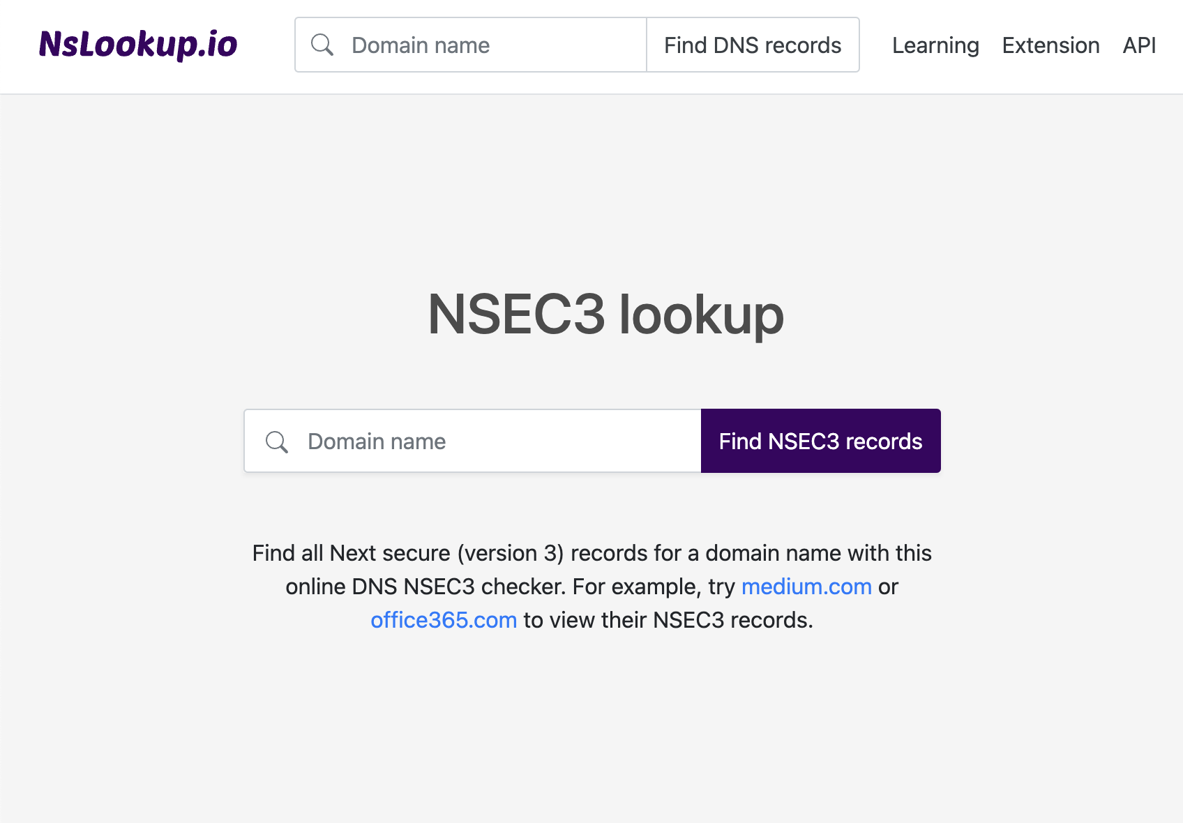 Open the NSEC3 lookup tool
