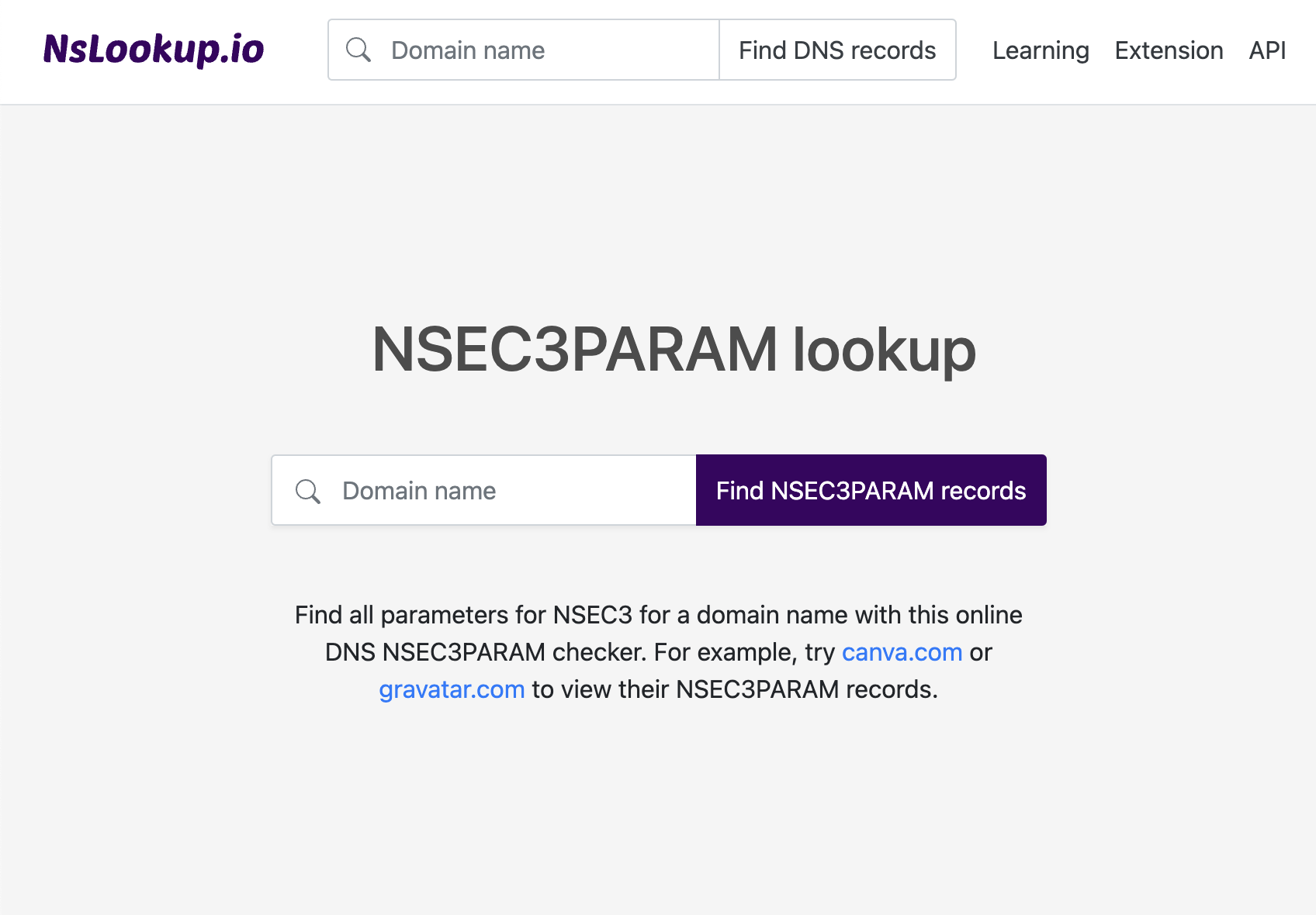 Open the NSEC3PARAM lookup tool