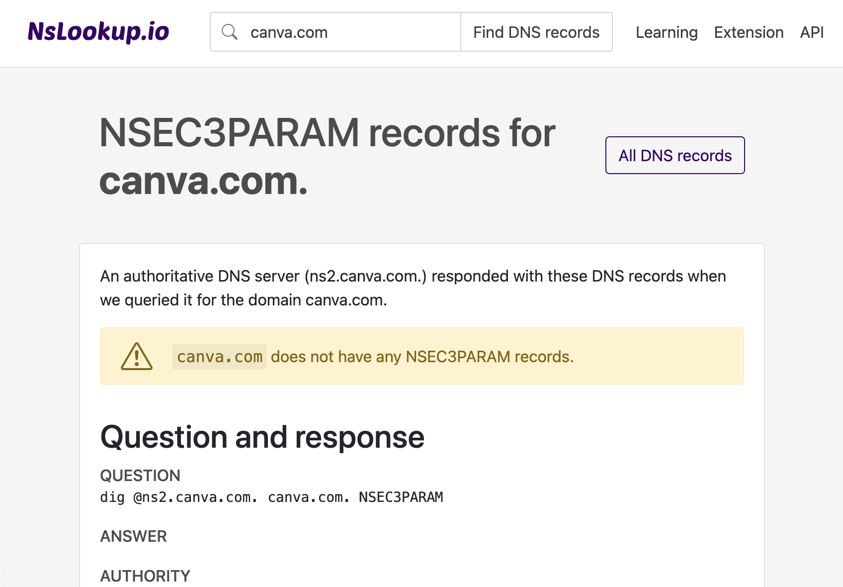Example DNS NSEC3PARAM records