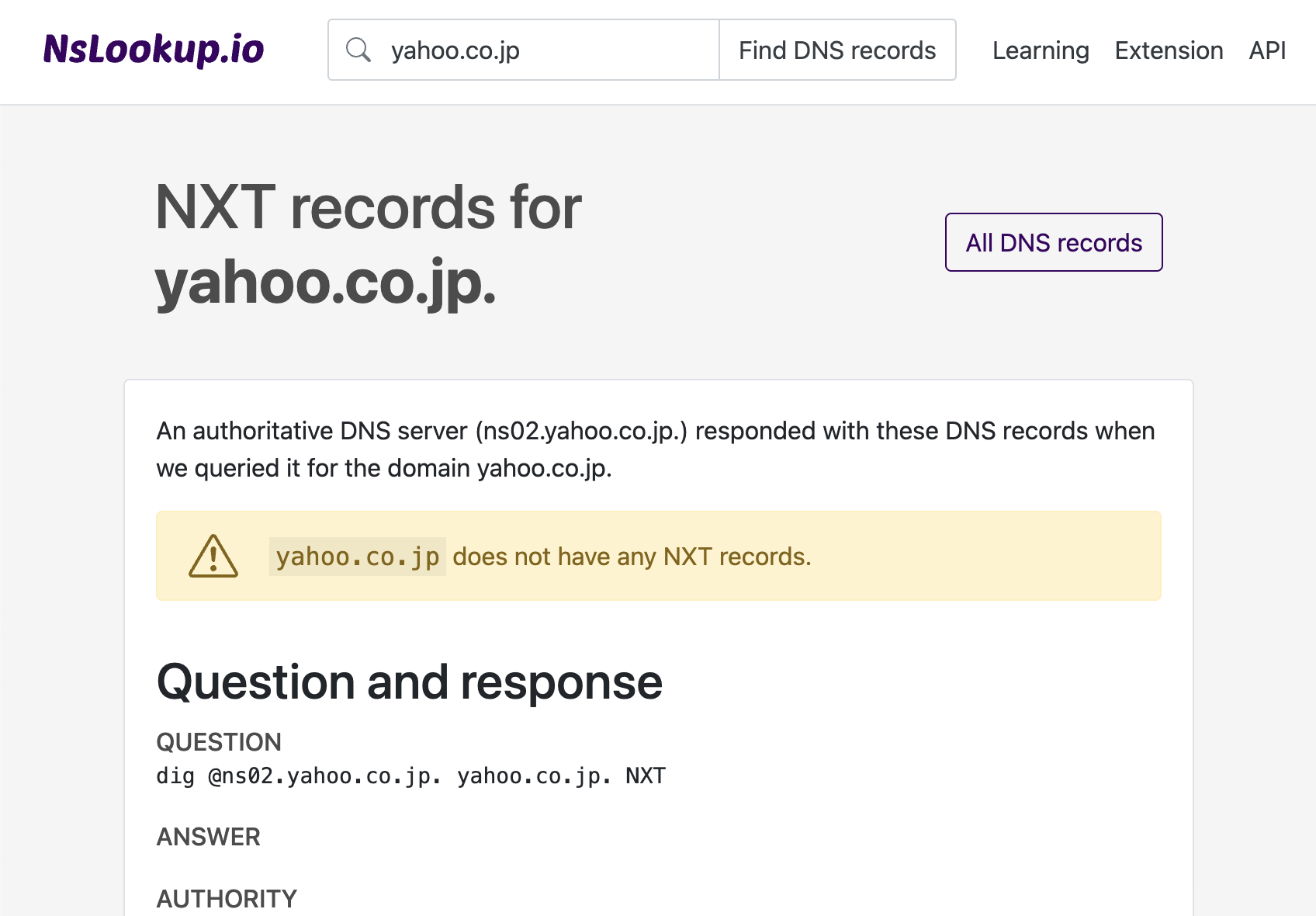 Example DNS NXT records