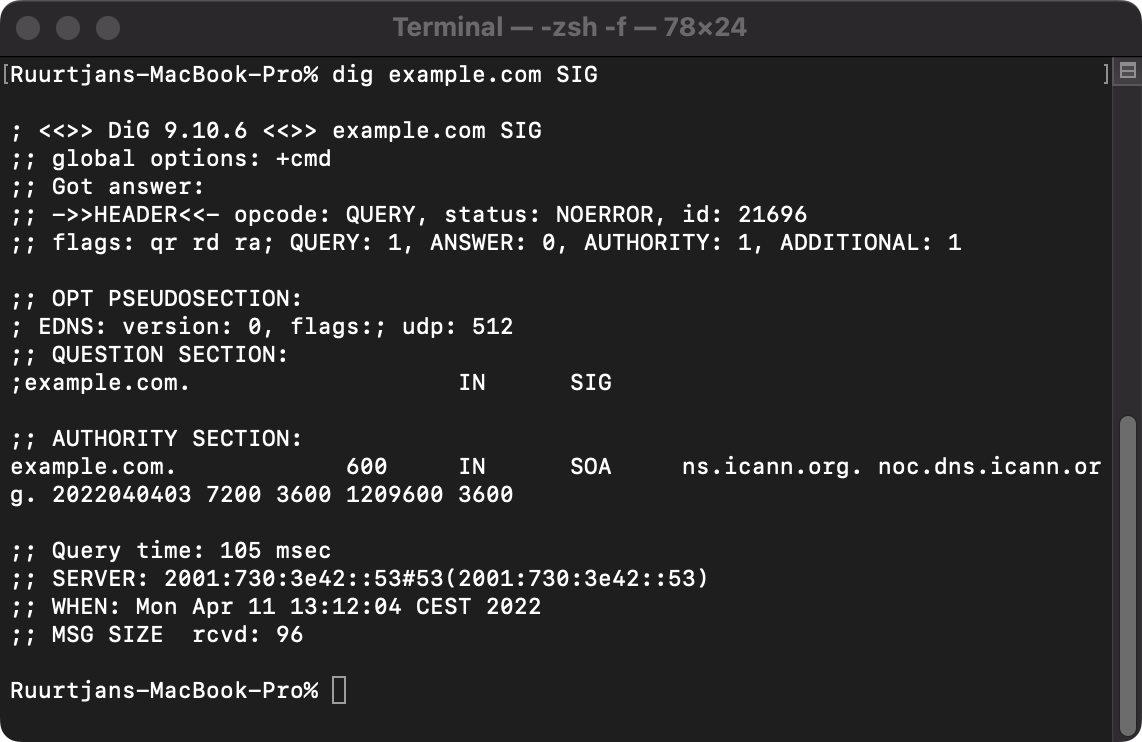 Example output of a SIG lookup query