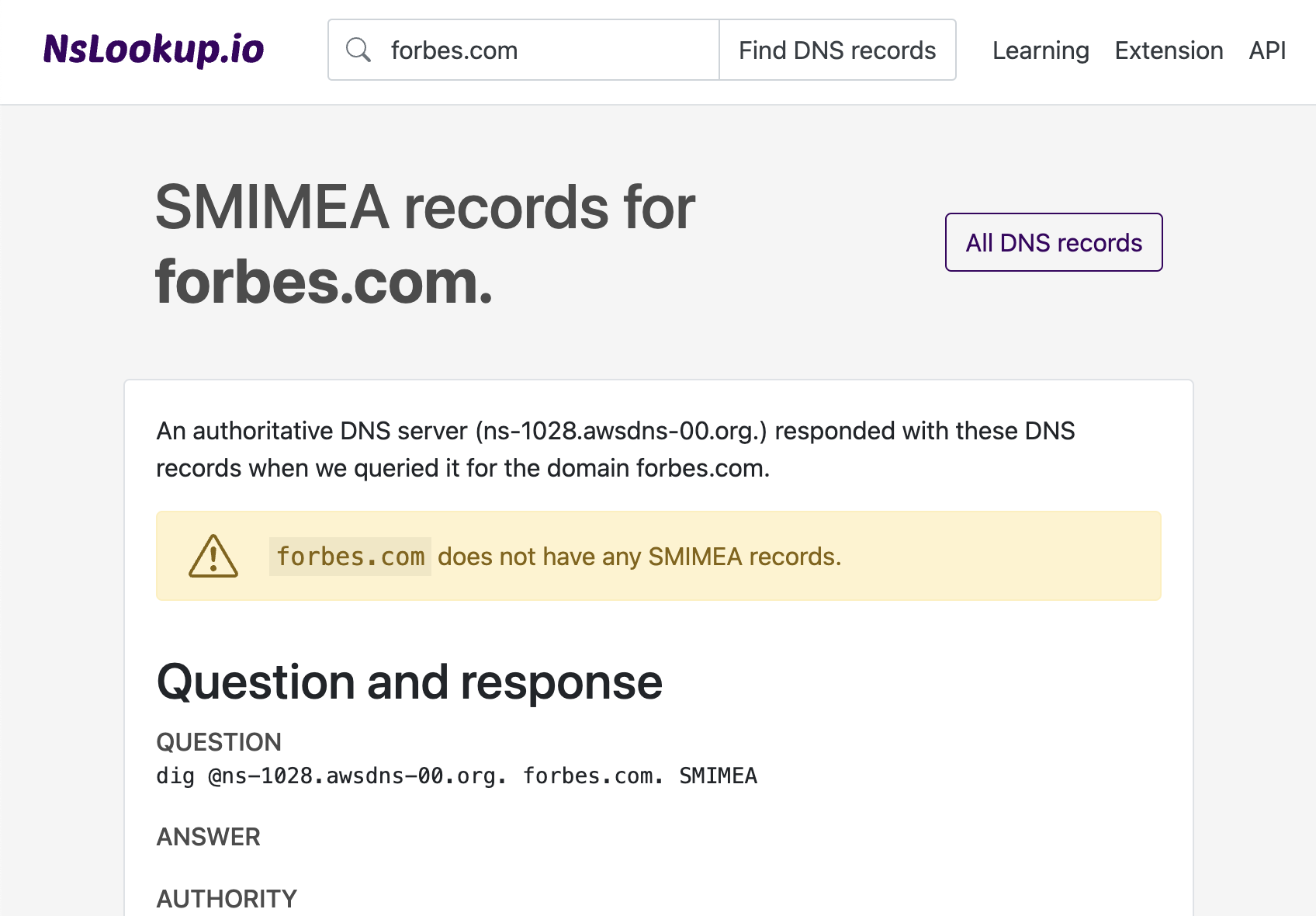 Example DNS SMIMEA records
