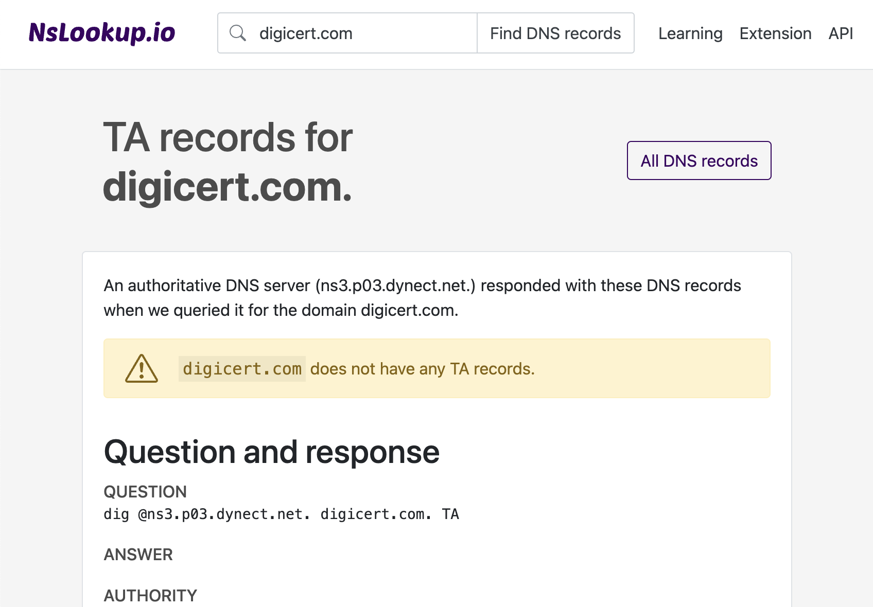 Example DNS TA records
